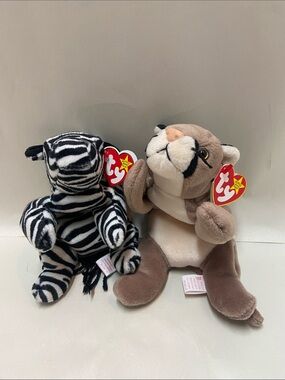 Ty Plush Canyon and Ziggy Beanie Baby Set - Black, White & Brown tags